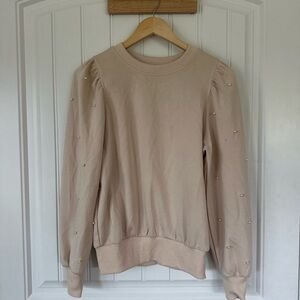 Beige Pearl-Embellished Sweatshirt